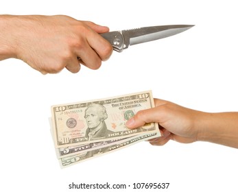 Man With Knife Threatening A Woman To Give Money