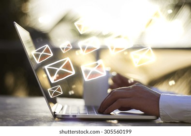 Man With Laptop And Email Concept