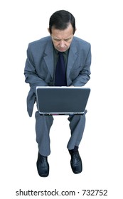 Man And Laptop Isolated With Clipping Path,just Make Selection On Work Path,delete White Background In Photoshop And Insert Wherever You Like!