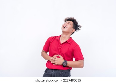 A man laughing intensely. A asian person having fun. Lighthearted scene isolated on a white background. - Shutterstock ID 2229490835