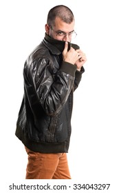 Man with leather jacket