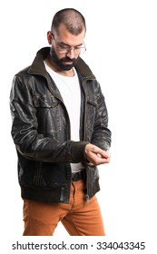 Man with leather jacket