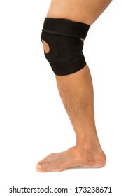 Man Legs With One Knee In A Protective Knee Brace