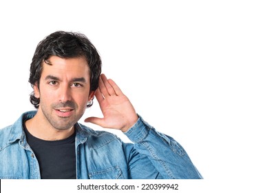 Man Listening Over Isolated White Background