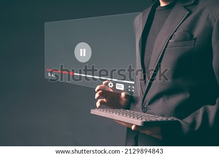 Man with live stream window player. Online broadcasting