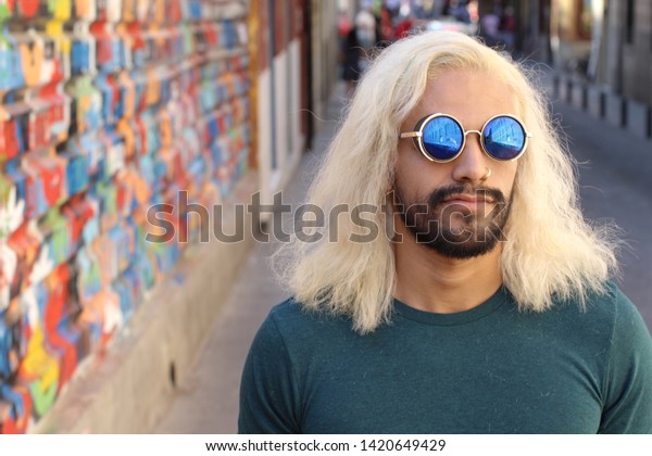 Man Long Blonde Dyed Hair Cool Stock Photo Edit Now 1420649429