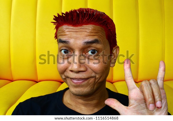 Man Looking Camera Red Hair Dye Royalty Free Stock Image