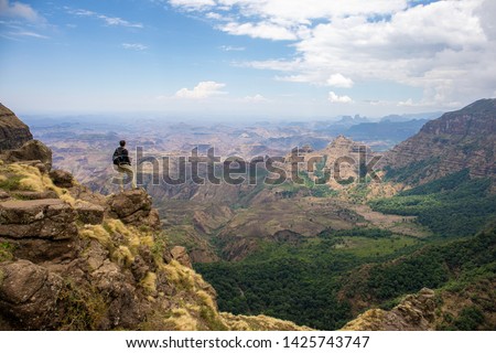 Man looking at a fantastic view in Simien Mountains National Park, Ethiopia Stock photo © 
