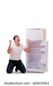 Man Looking For Food In Empty Fridge