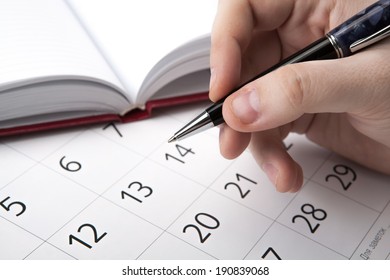 Man Looking Information Directory Calendar Closeup Stock Photo ...