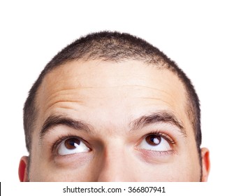 Man Looking Up On A White Background