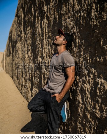 Similar – Image, Stock Photo man climbed a metal tower