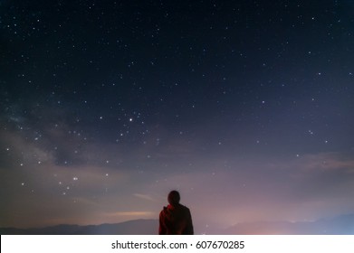 The Man Is Looking At The Stars.