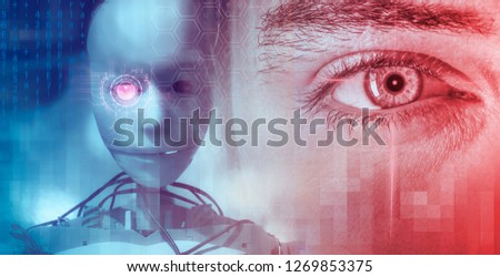 man and machine  concept background