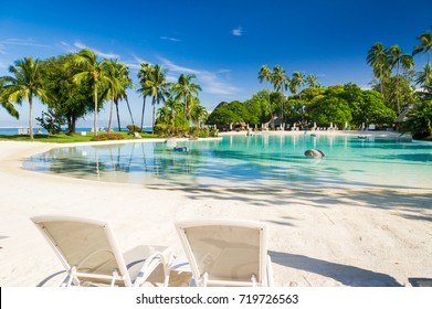 Man Made Sand Beach Swimming Pool In Tahiti, French Polynesia