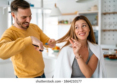 Man Makes Haircut To Woman At Home During Quarantine.