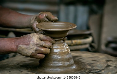 A Man Making Clay Pot In Bhaktapur.