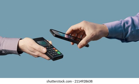 Man Making Contactless Transaction Using His Stock Photo 2114928638 ...