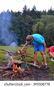 Man making fire
