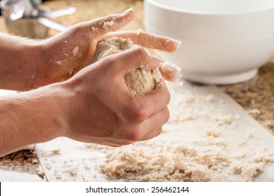 Man Making Pie Crust From Scratch - Kneading Dough