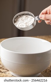 Man Making Pie Crust From Scratch - Measuring Cup With Flour For Making Pie Crust