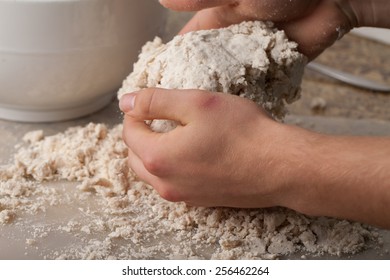 Man Making Pie Crust From Scratch - Hands Kneading Dough For Pie Crust