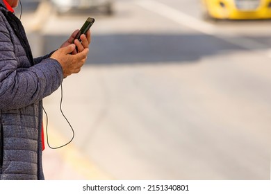 Man Making Video Call With Mobile Phone Outside. Communication By Mobile Phone