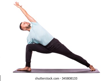 Man Is Making Yoga Isolated Over White Background