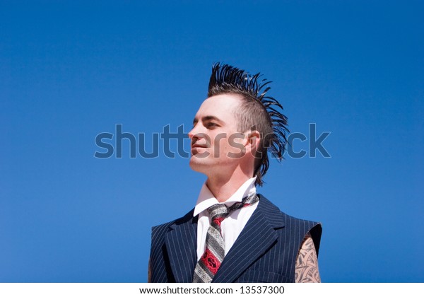 Man Mohawk Style Haircut Alternative Fashion Stockfoto