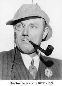 Man With A Monocle, Pipe And A Deerstalker Hat