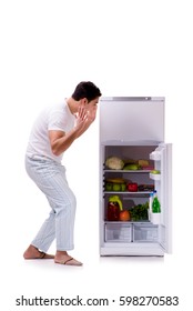 Man Next To Fridge Full Of Food