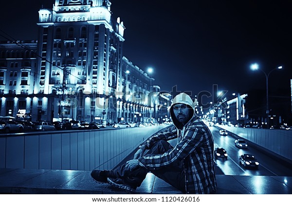 Man Night City Lights Urban Lonely Stock Photo Edit Now 1120426016