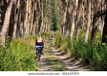 Similar – Radfahrer auf Waldweg