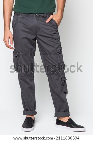 Man on cargo pant of grey color in casual style