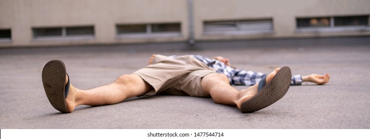 Man On The Ground, Got Injury Outdoors, Fall Down