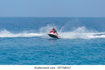 Man On Jet Ski Jump On The Wave, Alanya Turkey