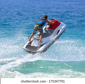 Man On Jetski Jump On The Wave 