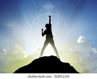 Man On The Peak Of Mountain And Sunlight  , Success Winner Business Concept