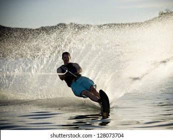 Man on a water ski. (soft focus and slight grain)