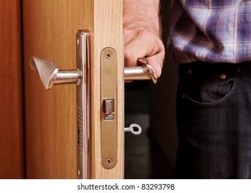 Man Open The Door, Horizontal Photo.