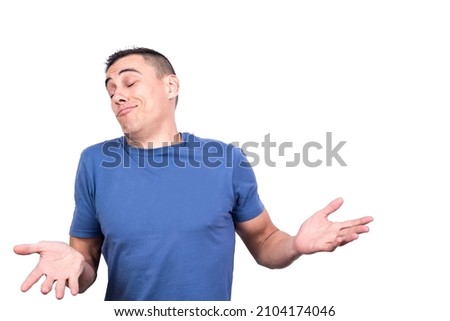 Man with open hands gesturing that he is not sorry