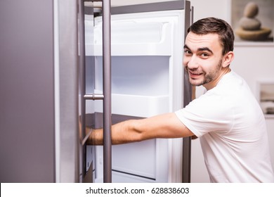 Man Open Refrigerator Door Kitchen Home Stock Photo 628838603 ...