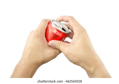 A Man Opening The Can With Hand