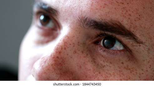 Man Opening Eyes Looking Up To The Sky, Close-up Of Redhair Person Eyes