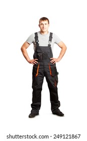 Man In Overalls Isolated On White Background