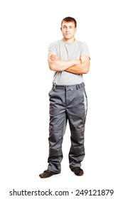 Man In Overalls Isolated On White Background