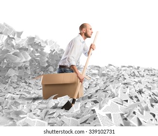 Man paddling in a sea of sheets