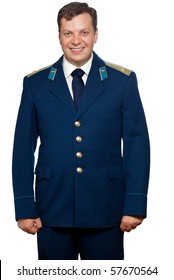 Man  In Parade Uniform Of Russian Military Air Forces.  Isolated On White Background.