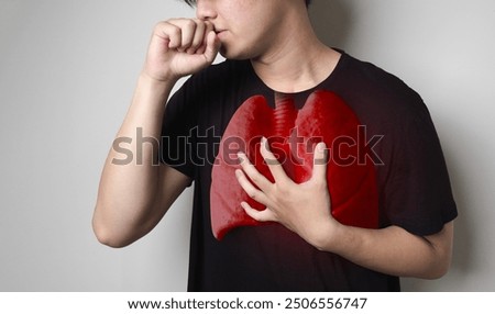 man patients with respiratory or lung diseases, bad air, dust, tuberculosis, lung cancer, emphysema, cough from the flu, and viral infections. Double Exposure with lungs