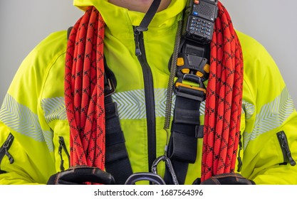 Man In Personal Protective Equipment Against Falling From A Height